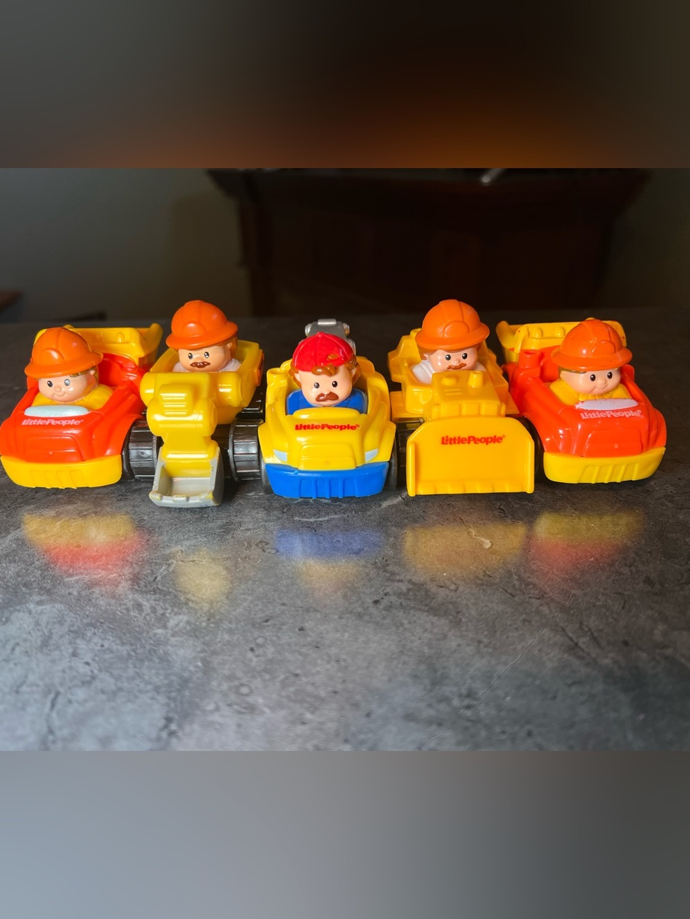 Fisher Price Little People Wheelies Lot Of 5 Construction Trucks Cars